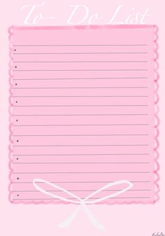 a pink notepad with the words to do list written on it and a white bow