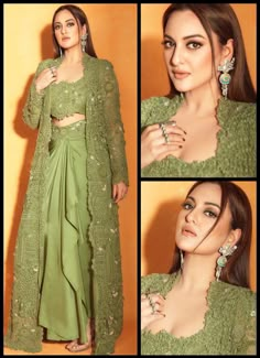 Inai Pengantin, Casual Gowns, Mehendi Outfit, Cocktail Party Outfit, Function Dresses, Mehendi Outfits, Indo Western Dress, Indian Dresses Traditional, Sonakshi Sinha