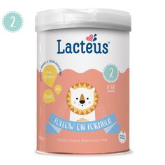 lacteus follow on formula powdered infant formula with lion face and blue ribbon