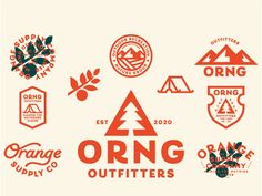 an orange and white logo with the words orange outfitters in different font styles on it