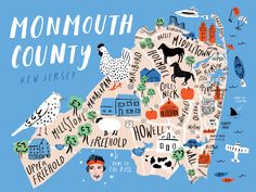 an illustrated map of the city of plymouth, new jersey with birds and animals on it