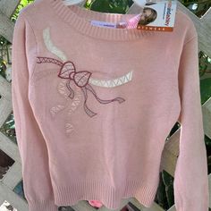 Nwtbeautiful Vintage “Mary Kate And Ashley” Knit Sweater Paired Wth New Route66 Jeans. Soft Knit Sweater Wth Delicate Ribbon Design And Flair Jeans Wth Fab Embroidered Back Pockets Jeans Size 5 Sweater Size 4/5 #Outfit #Vintage #Maryjate&Ashley #Bundle #Knit #Sweater #Fall #Winter #Comfy #Casual Fitted Pink Cute Sweater, Cute Fitted Pink Sweater, Coquette Things, Slasher Summer, Throwing Fits, 90s Fashion Women, Sweater Jeans, Clothes For Women Over 50, Flair Jeans