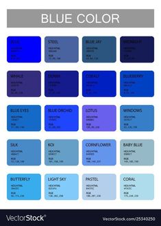 blue color chart with the names and colors