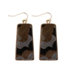 Shine bright like the star you are in these camo earrings. You’ll stand out with this daring camo-print and add a bold touch of confidence to any outfit. Go ahead, be daring and take a risk! Material: Base Metal, Polyester, Cotton, Genuine Leather. Measures: 2"- 2.5" drop length Take A Risk, Gold Bar Earrings, Gray Camo, Fish Hook Earrings, Bar Earrings, Go Ahead, Camo Print, Printed Leather, Shine Bright