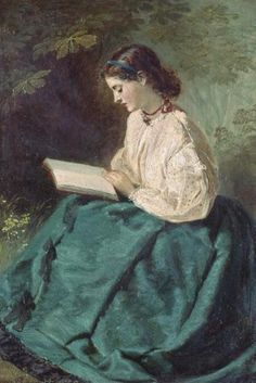 a painting of a woman reading a book