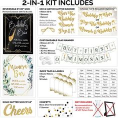 two - in - 1 kit includes gold, white and black items for the new year's eve party