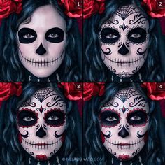 Halloween Costume Creative, Easy Procreate Art, Costume Makeup Ideas, Skull Face Paint, Mexico Day Of The Dead, Makeup Masterclass