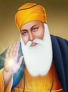 an image of the guru baba with his hand in front of him and light coming out from