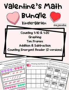 valentine's math bundle for students to practice counting and subtracing with numbers