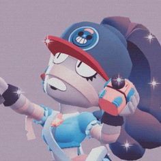 a cartoon character holding a baseball bat and wearing a blue hat with stars on it