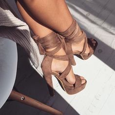 Pinterest: @Mrs Kizzy Velvet High Heels, Tie Up Heels, Prom Heels, Brown Velvet, Dream Shoes