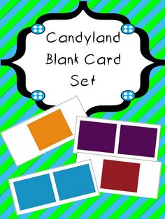 the candyland blank card set is shown with four different color cards in front of it