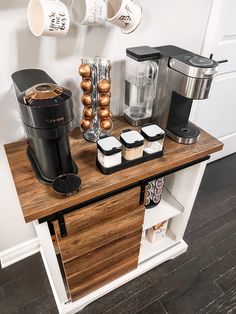 there is a coffee maker and other items on the counter