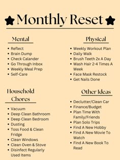 Created with Canva Yearly Reset, 2025 Reset, 2025 Bujo, Reset Checklist, Monthly Reset, Weekly Reset, Self Esteem Activities, Finding A New Hobby, Happiness Challenge