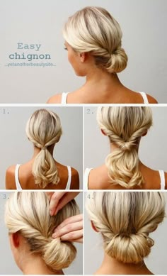 6 Easy Summer Up-Dos for Medium Length Hair - Formal Normal Updos Tutorials, Easy Chignon, Updo Hairstyles Tutorials, Nurse Hairstyles, 5 Minute Hairstyles, Diy Wedding Hair, Work Hair