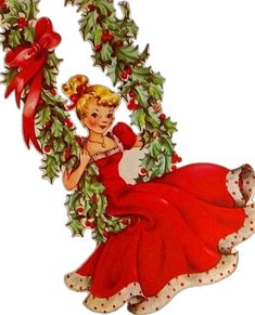 an image of a christmas angel with holly wreaths