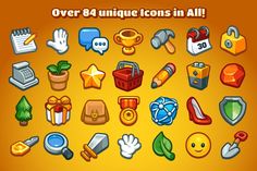 a bunch of different items that are on a yellow background with the words over 4 unique icons