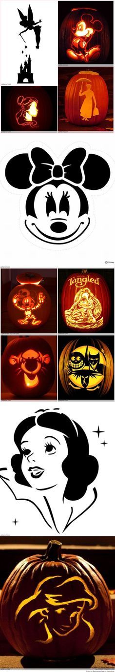 some pumpkins with mickey mouse's face on them, and the faces are lit up