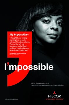 a woman is standing in front of a black background with the words impossible on it