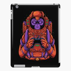 an orange and purple spaceman holding a game controller in his hands ipad case / skin