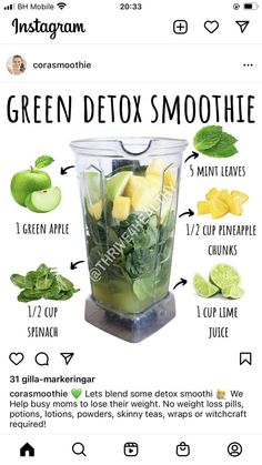 Fruit Smoothie Recipes Healthy, Green Detox Smoothie, Detox Smoothies, Recipes Healthy Breakfast, Easy Healthy Smoothies, Smoothie Recipes Healthy Breakfast, Vegetable Farming, Resep Diet, Smoothie Drink Recipes