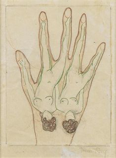 a drawing of a hand with two hands on it