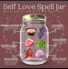 Self Love Spell Jar, Love Spell Jar, Self Love Spell, Lunar Witch, Jar Spells, Have A Great Friday, Spell Jars, Wiccan Magic, Spell Jar