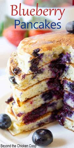 blueberry pancakes stacked on top of each other