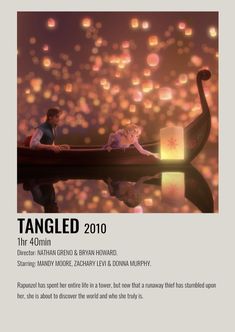 an advertisement for tangled 2010 with two people in a boat