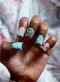 Duck Nail Ideas Short, Baby Blue Duck Nails, Nails Acrylic Duck Shape, Blue Junk Nails, Nails Acrylic Charms, Simple Duck Nails, Duck Junk Nails, Short Junk Nail Designs, Cute Duck Nails