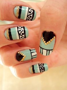 25 Nail Art Motif, Aztec Nail Art, Aztec Nails, Color Celeste, Get Nails, 3d Nail Art, Nail Art Inspiration