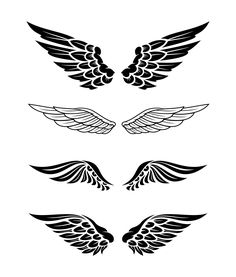 four black and white wings on a white background