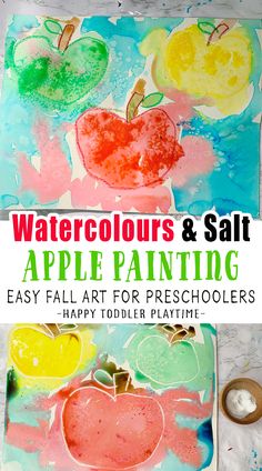 watercolors and salt apple painting for preschoolers