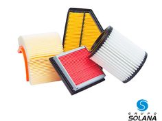 three different types of air filters are shown in this image, one is yellow and the other is white