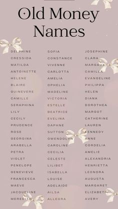 an old money names poster with white flowers