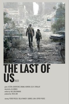 the last of us movie poster with two men walking down a street in the rain