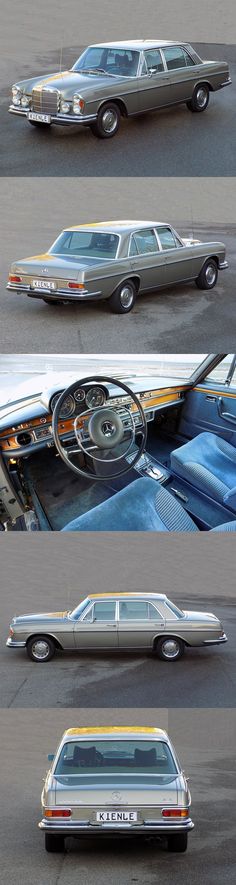 four different views of an old car in three different stages