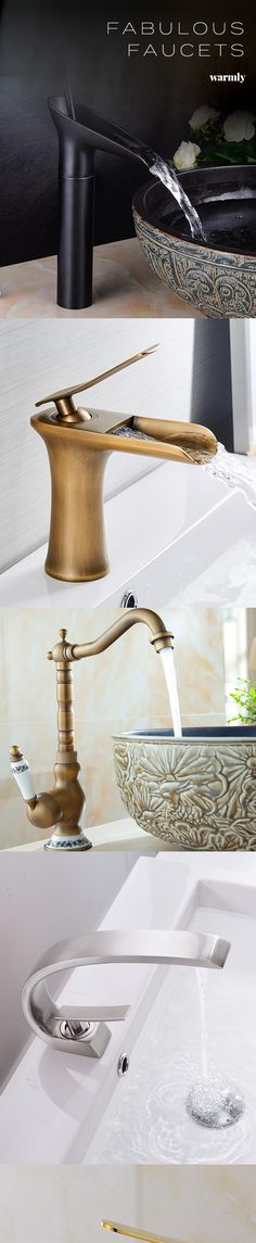 three different types of faucets are shown in this image, one is gold and the other is white