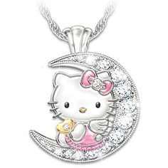 Lovely Cute Hello kitty On the Moon Pendant Necklace Little Girl's Jewelry Gift 100% Brand New and High Quality.   Check this lovely cute necklace for your lovely girls, its suitable for most kinds of clothes styles. Its unique design is very popular among little girls. Pink color looks more attractive. Material: alloy, Silver   Color: silver   Package: one necklace Bracelet Dior, Hello Kitty Necklace, Kitty Necklace, Hello Kitty Jewelry, Charmmy Kitty, Engraved Crystal, Bradford Exchange, Moon Pendant Necklace, Hello Kitty Items