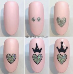 Crown Nails Design, Step By Step Nail Art For Beginners, Hand Painted Nail Designs, Crown Nail Art, Crown Nails, Nailart Tutorial, Valentine Nail Art, Nail Drawing, Nail Art For Beginners