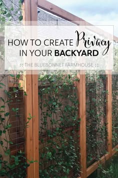 a wooden fence with vines growing on it and the words how to create privacy in your backyard