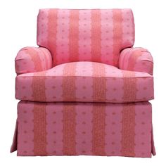 O. Henry House Chair: St. Ives - Skirted - Dixie & Grace Lulie Wallace, Pink Armchair, O Henry, Striped Chair, Living Room Themes, Upholstery Ideas, Pink Living Room, Linen Chair, Pink Chair