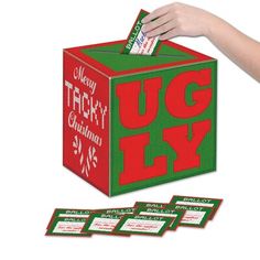 The Holiday Aisle Ugly Sweater Paper Ballot Box Ugly Sweater Party Decorations, Sweater Box, Christmas Party Ideas For Teens, Adult Christmas Party, Favorite Christmas Songs, Ugly Xmas Sweater, Tacky Christmas, Party Sweaters, Christmas Sweater Party