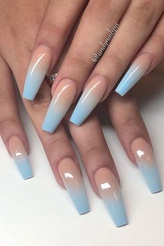 Coffin Nail Art Designs, Coffin Nail Art, Blue Ombre Nails, Nagellack Trends, Long Acrylic Nail Designs