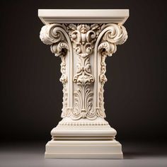 an ornate white pedestal on a black background