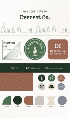 the evergreen living logo is shown in green, brown and white colors with trees on it