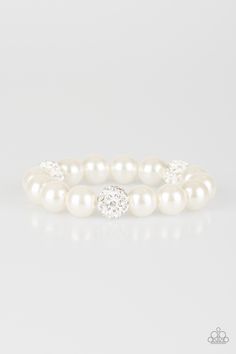 A collection of white pearls and white rhinestone encrusted beads are threaded along a stretchy band around the wrist for a refined flair.

 Sold as one individual bracelet. Character Jewelry, Sparkle Fashion, Bracelets Vintage, White Pearl Bracelet, Cake Walk, Fashion Influencer, White Bracelets, Glam Style, Paparazzi Accessories