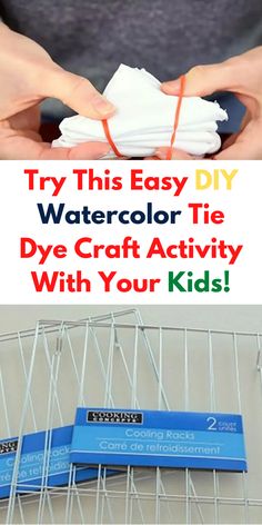 a person holding a piece of paper with the words try this easy diy watercolor tie dye craft activity with your kids