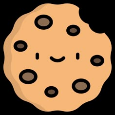 a cookie with chocolate chips and smiling face on the front, it's been drawn in