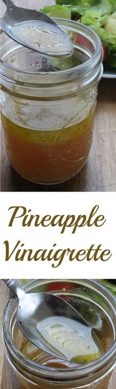 an image of pineapple vinaigrette in a glass jar with spoons